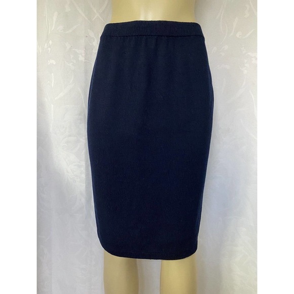 St John Santana Knit Skirt Pencil Straight Navy Blue Wool Blend Classic … - Picture 3 of 6